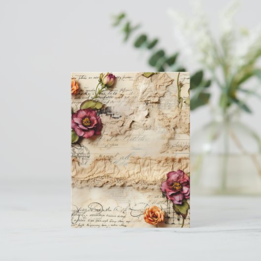  Perkament Liefdesbrief met Bloemen (8) Briefkaart (Staand voorkant)