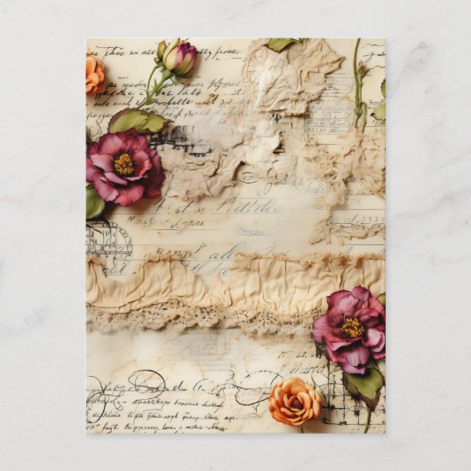  Perkament Liefdesbrief met Bloemen (8) Briefkaart (Voorkant)