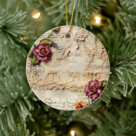 Perkament Liefdesbrief met Bloemen (8) Keramisch Ornament (Boom)