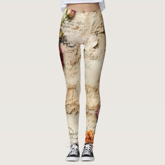  Perkament Liefdesbrief met Bloemen (8) Leggings (Voorkant)