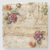  Perkament Liefdesbrief met Bloemen (8) Stenen Onderzetter (Voorkant)