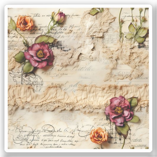 Perkament Liefdesbrief met Bloemen (8) Sticker (Voorkant)