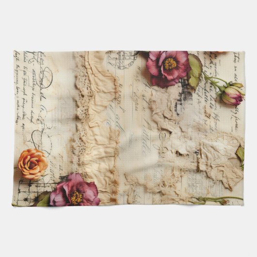 Perkament Liefdesbrief met Bloemen (8) Theedoek (Horizontaal)