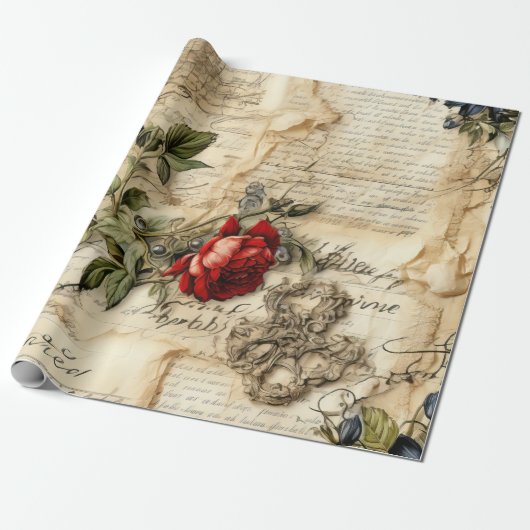  Perkament Liefdesbrief met Bloemen (9) Cadeaupapier (Uitgerold)