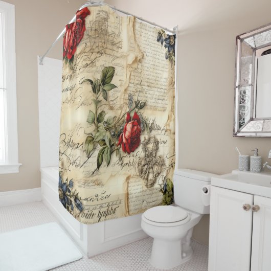 Perkament Liefdesbrief met Bloemen (9) Douchegordijn (In situ)