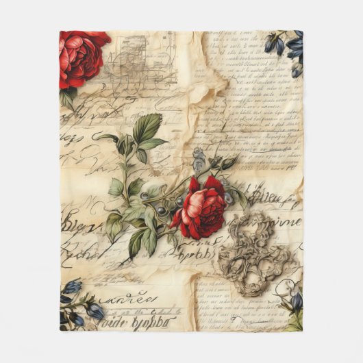  Perkament Liefdesbrief met Bloemen (9) Fleece Deken (Voorkant)