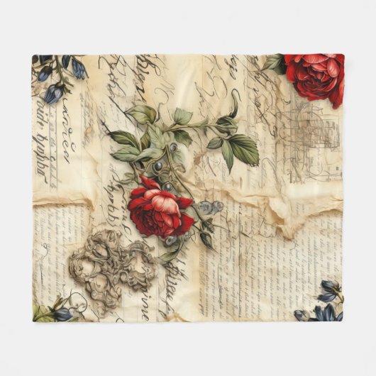  Perkament Liefdesbrief met Bloemen (9) Fleece Deken (Voorkant (Horizontaal))