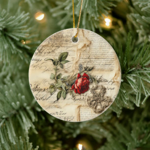  Perkament Liefdesbrief met Bloemen (9) Keramisch Ornament