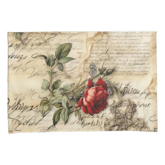 Perkament Liefdesbrief met Bloemen (9) Kussensloop (Voorkant-Rechts)