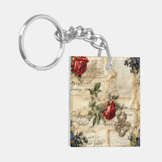  Perkament Liefdesbrief met Bloemen (9) Sleutelhanger (Voorkant Links)