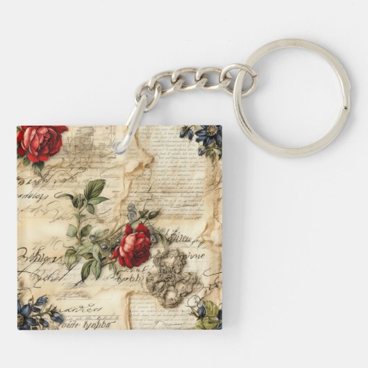 Perkament Liefdesbrief met Bloemen (9) Sleutelhanger (Achterkant)