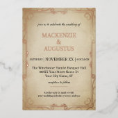  perkament met gouden bruiloft folie uitnodiging (Voorkant)