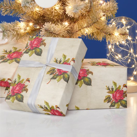  perkament met Red Rose Floral Pattern Cadeaupapier (Feestdagen)