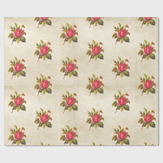  perkament met Red Rose Floral Pattern Cadeaupapier (Vlak)