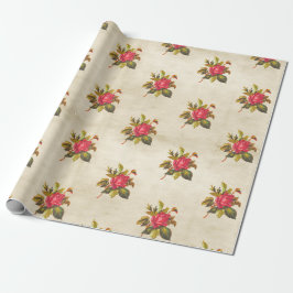  perkament met Red Rose Floral Pattern Cadeaupapier