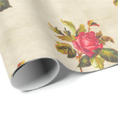 perkament met Red Rose Floral Pattern Cadeaupapier (Rol Hoek)