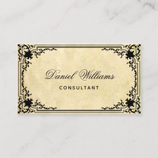 perkament Oud papier Elegant script QR-code Visitekaartje (Voorkant)