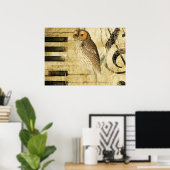  perkament ~ Owl op Piano Poster (Thuiskantoor)