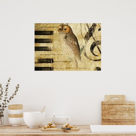 perkament ~ Owl op Piano Poster (Keuken)