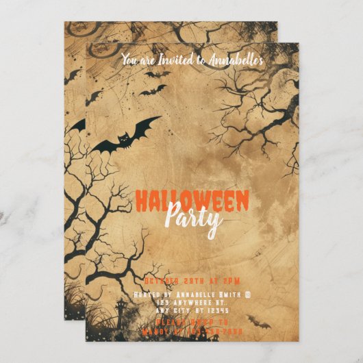  perkament papier vleermuizen enge Halloween parti Kaart (Voorkant / Achterkant)