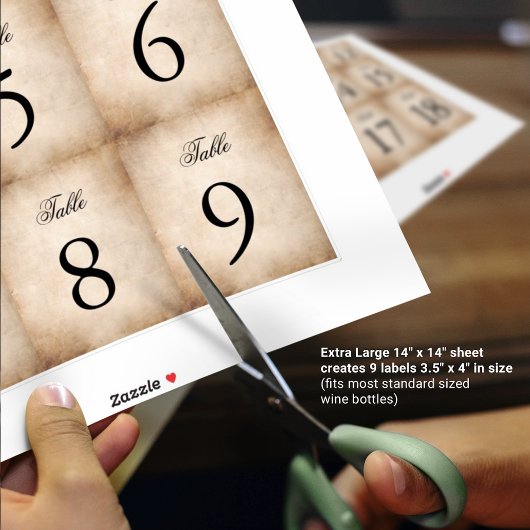 perkament papier wijnfles tafelnummers sticker