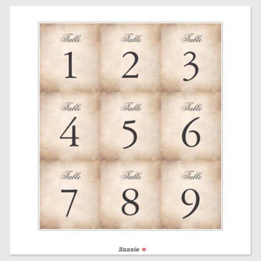 perkament papier wijnfles tafelnummers sticker (Vel)