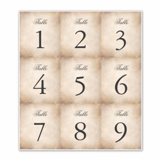 perkament papier wijnfles tafelnummers sticker (Voorkant)