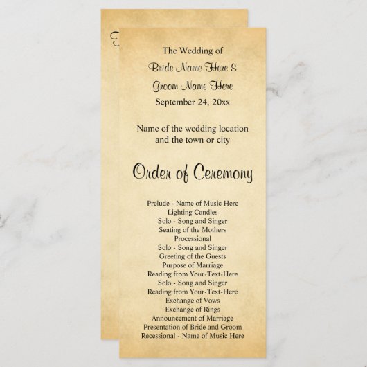 Perkament Patroon Ontwerp Trouwprogramma Programmakaart (Voorkant / Achterkant)