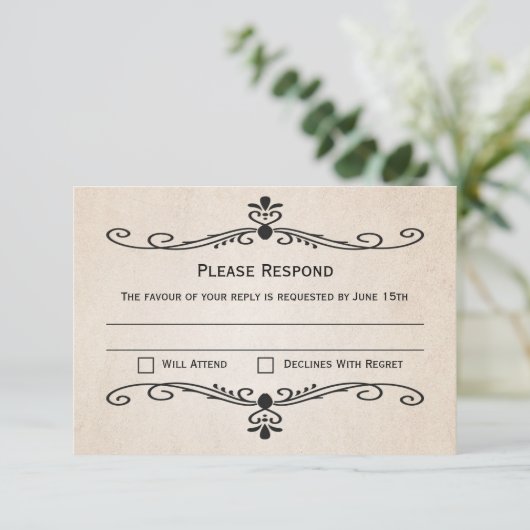  perkament RSVP Respons Wedding Kaart (Staand voorkant)