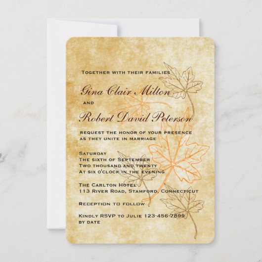 Perkament Sinaasappel bruin bladeren herfst bruil Kaart (Voorkant)