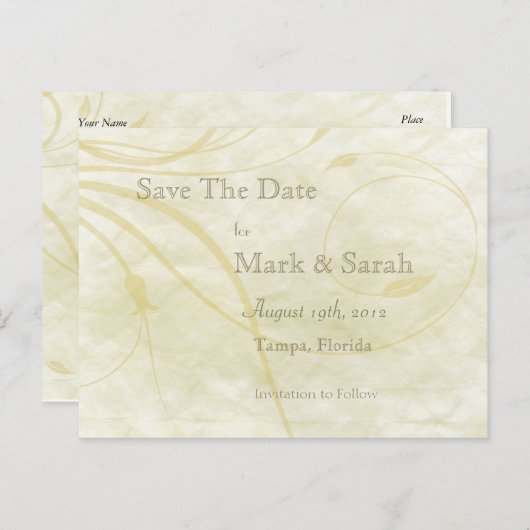 Perkamentblad bloeit op Bewaar de datum Aankondigingskaart (Voorkant / Achterkant)