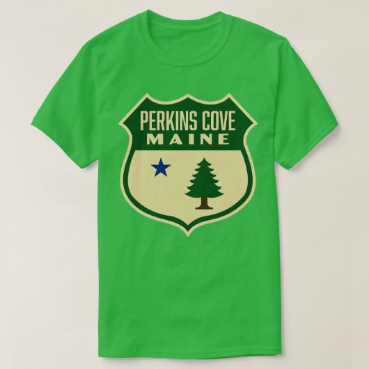 Perkins Cove Maine Retro Pine Tree Schild Groen T-shirt (Design voorkant)