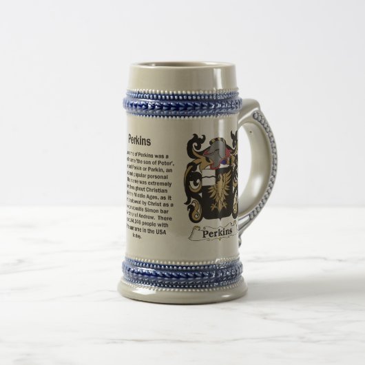 Perkins Family Coat of Arms on a Stein Bierpul (Voorkant rechts)