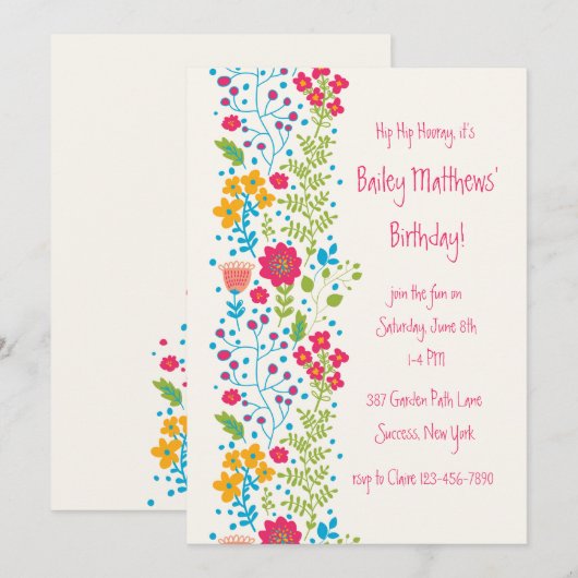 Perky Floral Border Uitnodiging (Voorkant / Achterkant)