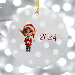 Perky Girl Kerst Elf Keramisch Ornament