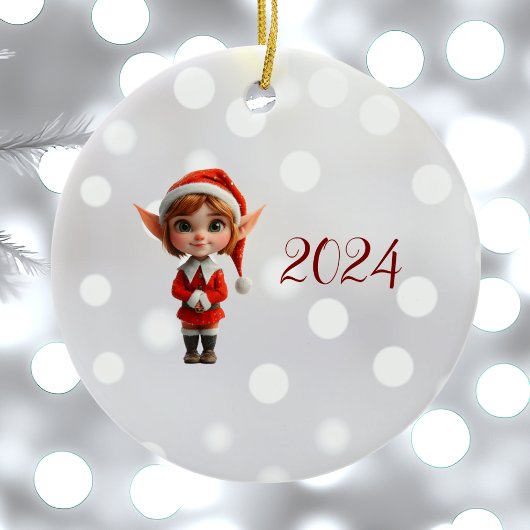 Perky Girl Kerst Elf Keramisch Ornament