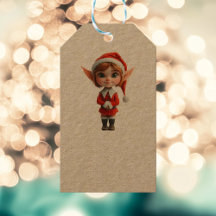 Perky Meisje Kerst Elf Kraft Gift Labels