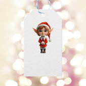 Perky Meisje Kerst Elf Witte Gift Labels Cadeaulabel