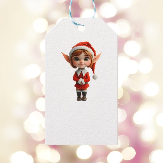 Perky Meisje Kerst Elf Witte Gift Labels Cadeaulabel