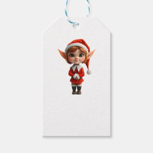 Perky Meisje Kerst Elf Witte Gift Labels Cadeaulabel (Voorkant)
