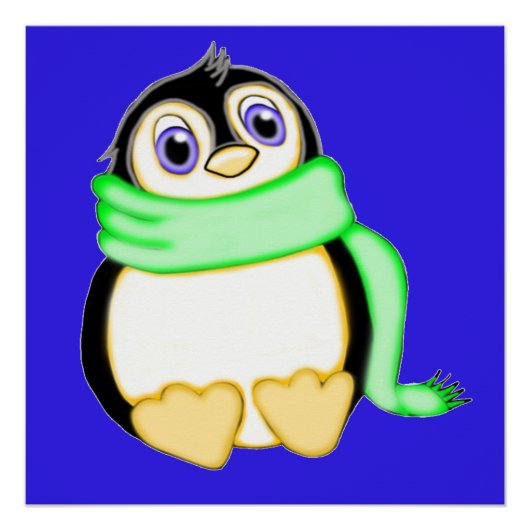 Perky Penguin Blue Poster (Voorkant)