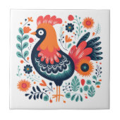 Perky Rooster Scandinavische volkskunst Tegeltje (Voorkant)