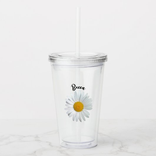 Perky White Daisy Flower Gepersonaliseerde Tumbler Acryl Drinkbeker (Voorkant)