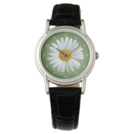 Perky White Daisy Flower met groene achtergrond Horloge