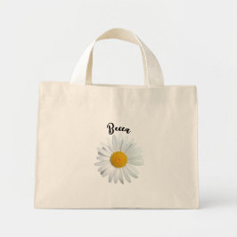 Perky White Daisy Flower Personalized Mini Tote Bag