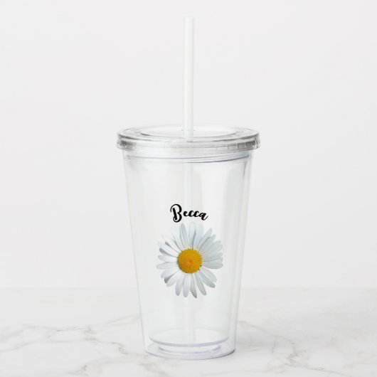Perky White Daisy Flower Personalized Tumbler Acryl Drinkbeker (Voorkant)