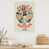 "Perle's Bayside Oyster Shack" Cute, Retro Seaside Poster (Keuken)