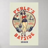"Perle's Bayside Oyster Shack" Cute, Retro Seaside Poster (Voorkant)
