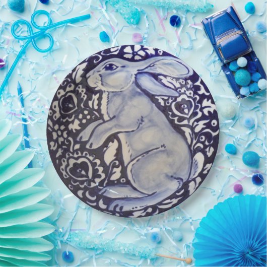 Permanent blauw en wit konijn Dedham Paper Bord (Feest)