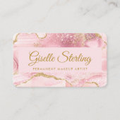 Permanent Makeup Artist Pink Gold Agate QR Code Visitekaartje (Voorkant)